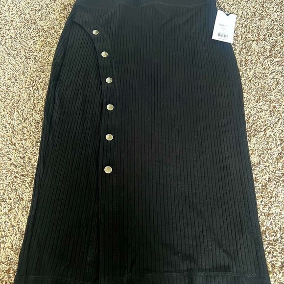 Bailey 44 Black Asymmetrical Ribbed Midi Skirt - Picture 1 of 4